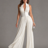 Zakira | Mono de pierna ancha con cuello halter plisado
