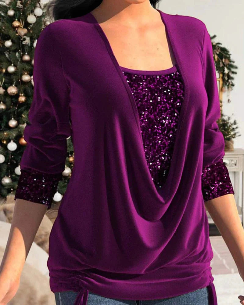 Aurora - Blusa de manga larga con lentejuelas