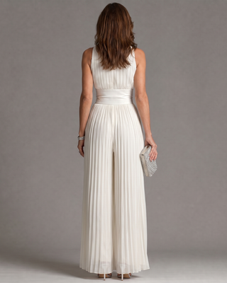 Zakira | Mono de pierna ancha con cuello halter plisado