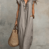 Vestido maxi bohemio sin mangas con escote en V y caída fluida
