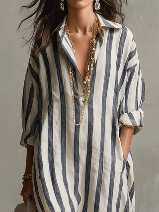 Camisa casual a rayas y vestido maxi de estilo bohemio