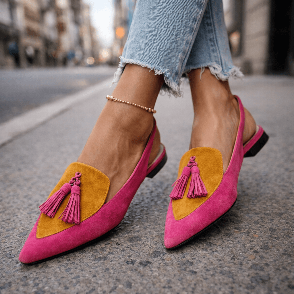 Nexoria - Elegantes mocasines bicolor de mujer con borlas a la moda