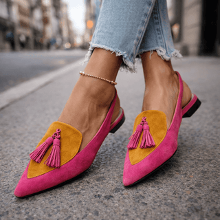 Nexoria - Elegantes mocasines bicolor de mujer con borlas a la moda
