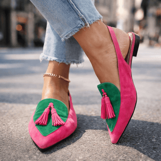 Nexoria - Elegantes mocasines bicolor de mujer con borlas a la moda