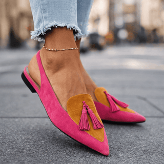 Nexoria - Elegantes mocasines bicolor de mujer con borlas a la moda