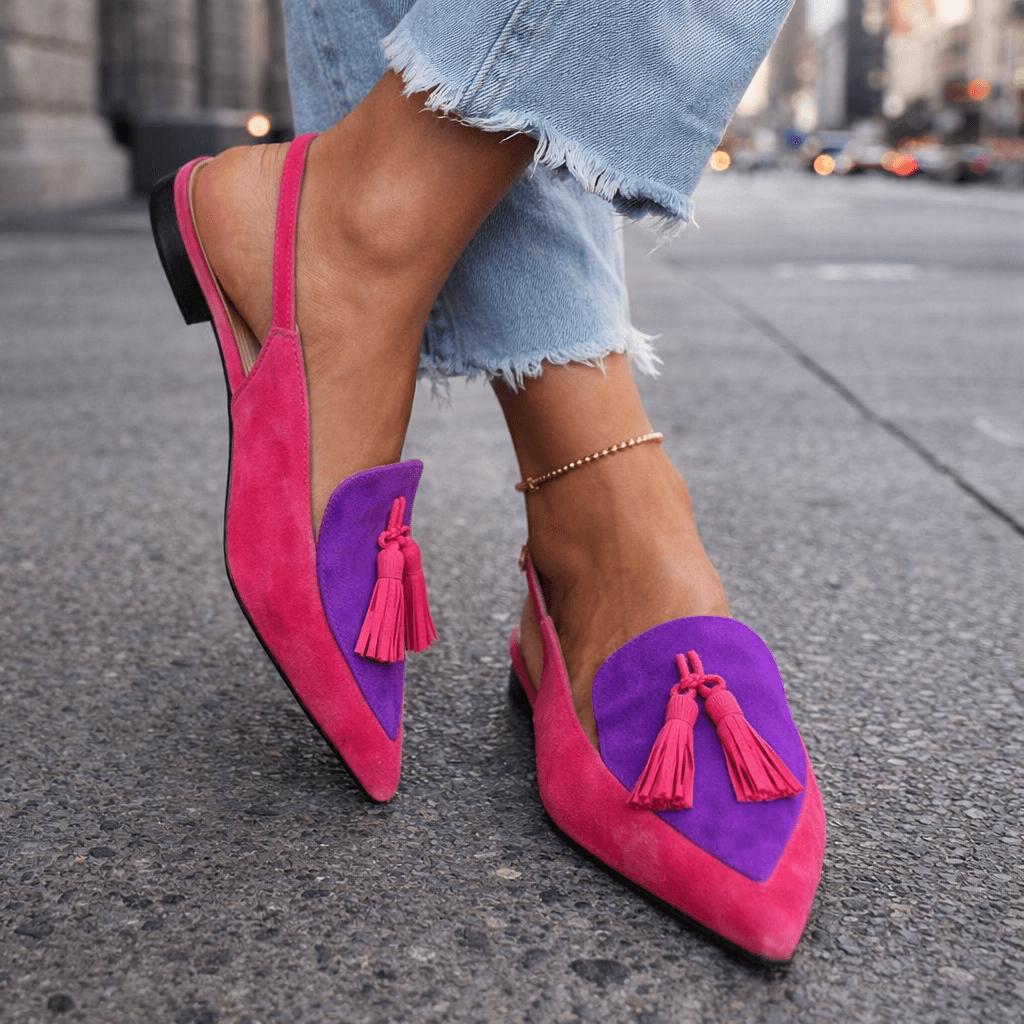 Nexoria - Elegantes mocasines bicolor de mujer con borlas a la moda