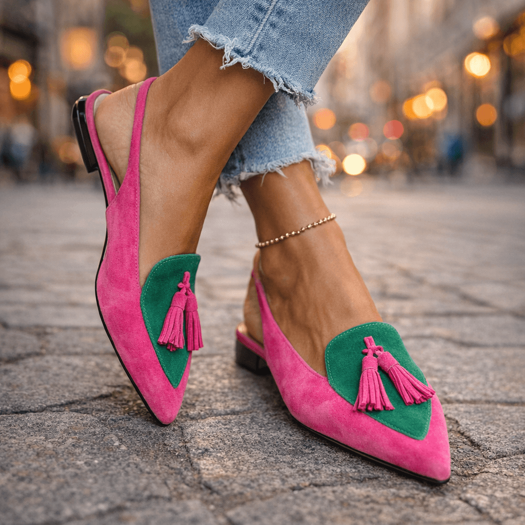 Nexoria - Elegantes mocasines bicolor de mujer con borlas a la moda