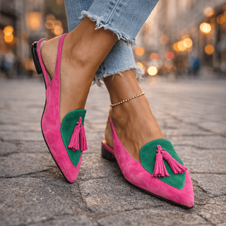 Nexoria - Elegantes mocasines bicolor de mujer con borlas a la moda