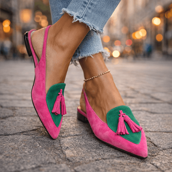 Nexoria - Elegantes mocasines bicolor de mujer con borlas a la moda