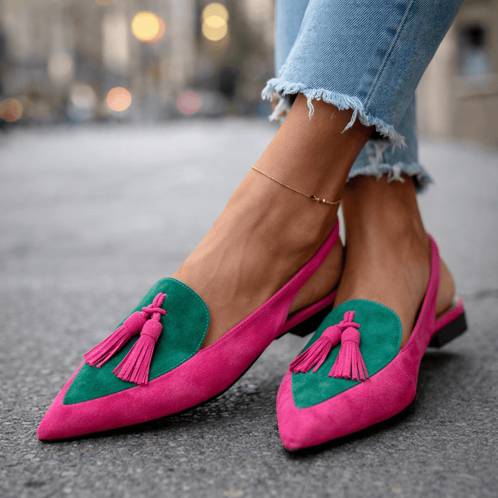 Nexoria - Elegantes mocasines bicolor de mujer con borlas a la moda