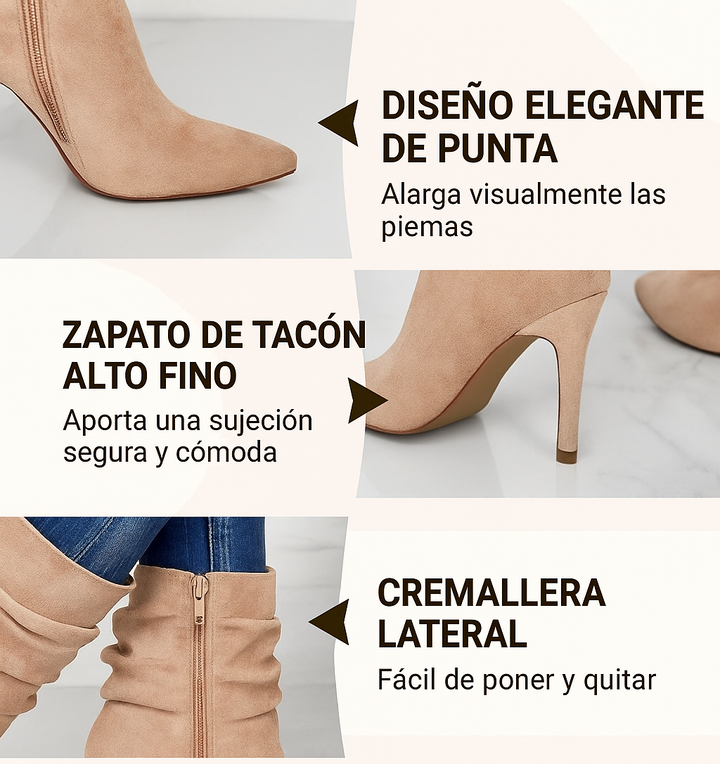 Catalina - Botines de tacón fino con punta