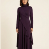 Elena - Vestido maxi elegante con cuello alto y drapeado asimétrico