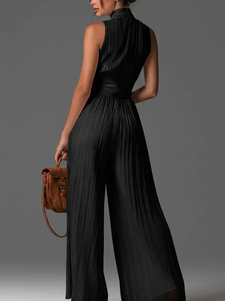 Zakira | Mono de pierna ancha con cuello halter plisado
