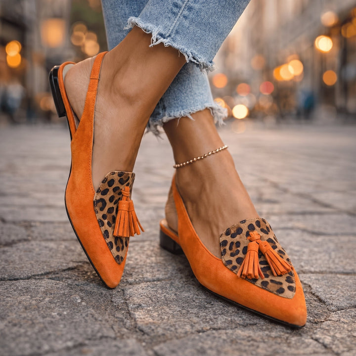 Nexoria - Elegantes mocasines bicolor de mujer con borlas a la moda