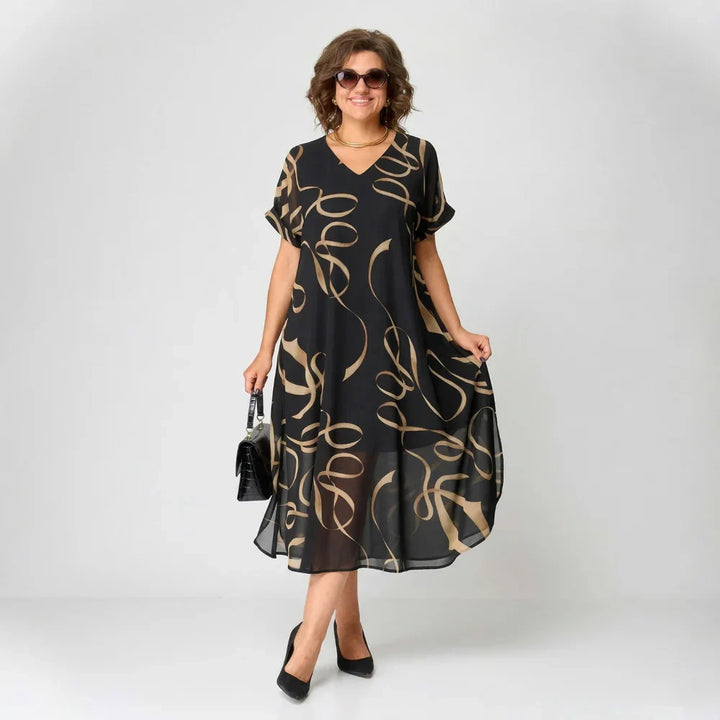 Francisca - Vestido con volante y estampado dorado