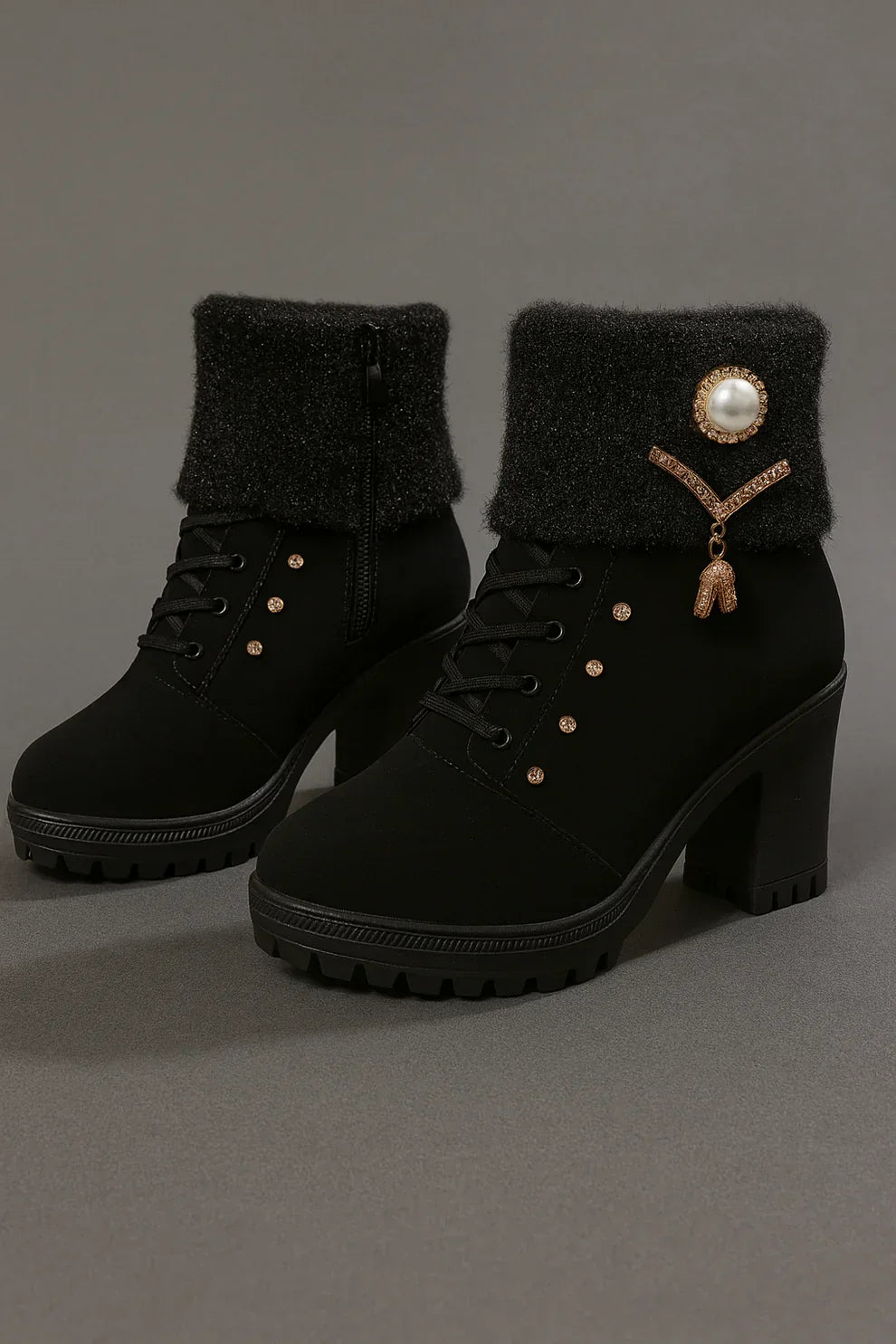 Elena - Botas de tacón grueso y cálidas