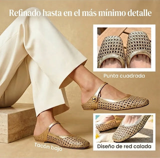 Maite - Mules de tejido trenzado con punta cuadrada y cierre Mary Jane