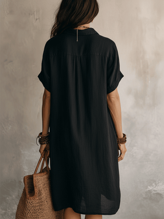 Vestido midi negro bohemio moderno de corte relajado