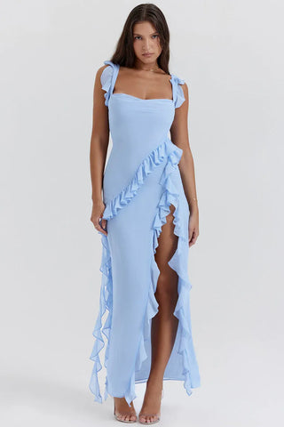 Talía - Vestido Largo con Volantes y Abertura