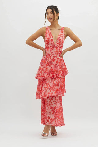 Maya - Vestido largo floral con volantes