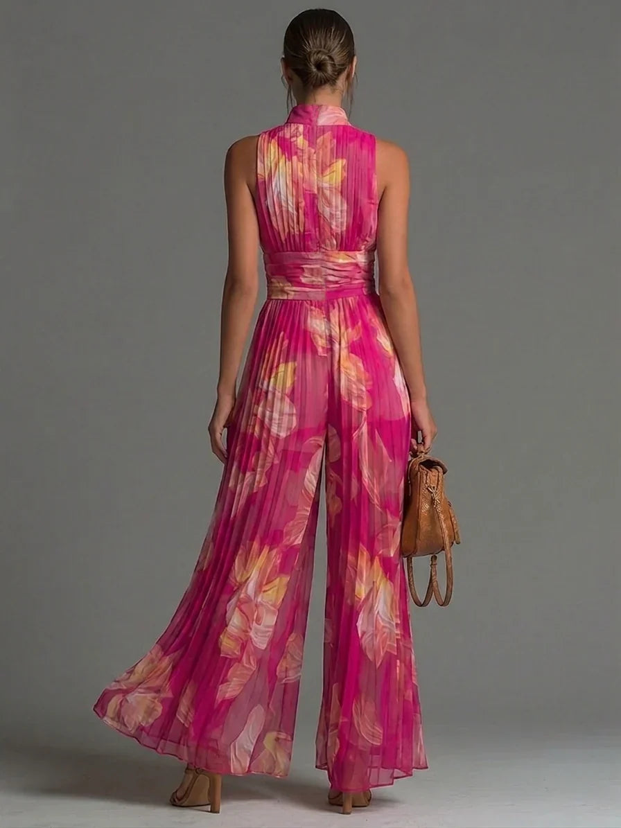 Zakira | Mono de pierna ancha con cuello halter plisado