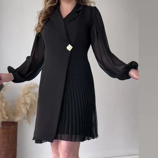 Jimena - Vestido con solapas con diseño plisado