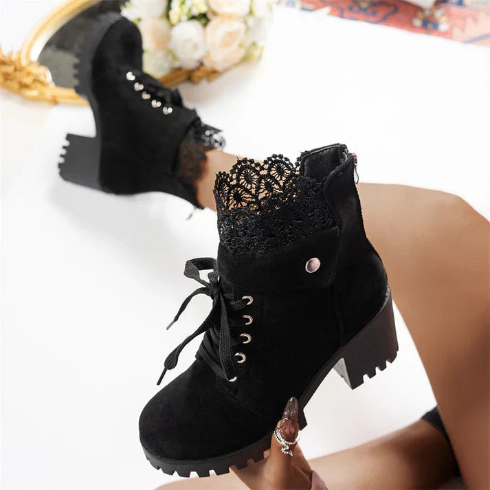 Tania - Botines con encaje y tacón grueso
