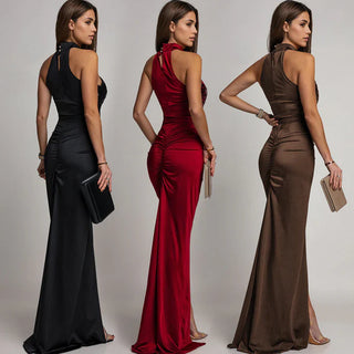 Victoria - Vestido halter con abertura y lentejuelas