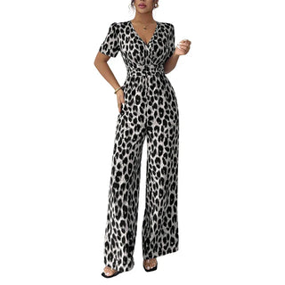 Lara - Mono de leopardo con escote en V y pierna ancha