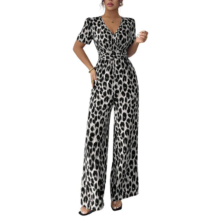 Lara - Mono de leopardo con escote en V y pierna ancha