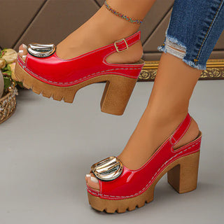Eva - Sandalias peeptoe de tacón ancho con hebilla metálica